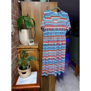 Vintage Y2K 80s print Maxi‎ Dress Rainbow Tribal Design by Go Softly size XL